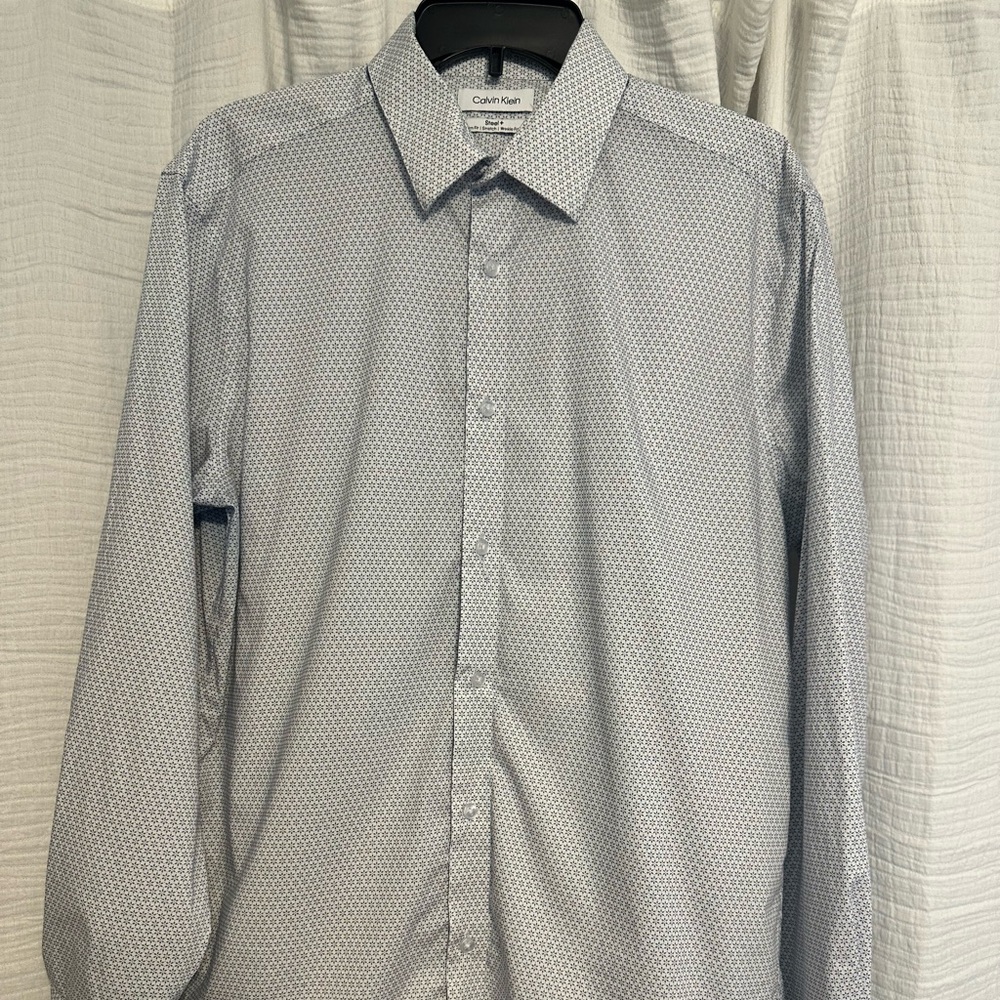 Calvin Klein Collection White and Gray Dress Shirt